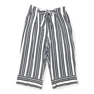 NWT Madison Womens 14 Wide Leg Pants Cropped Navy White Tie Waist Front Pockets